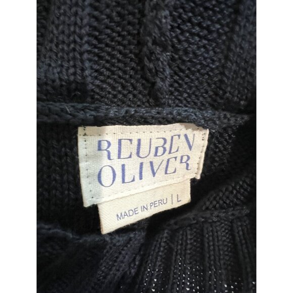 REUBEN OLIVER Pima Cotton Cable Knit Hoodie in Black - Picture 6 of 6